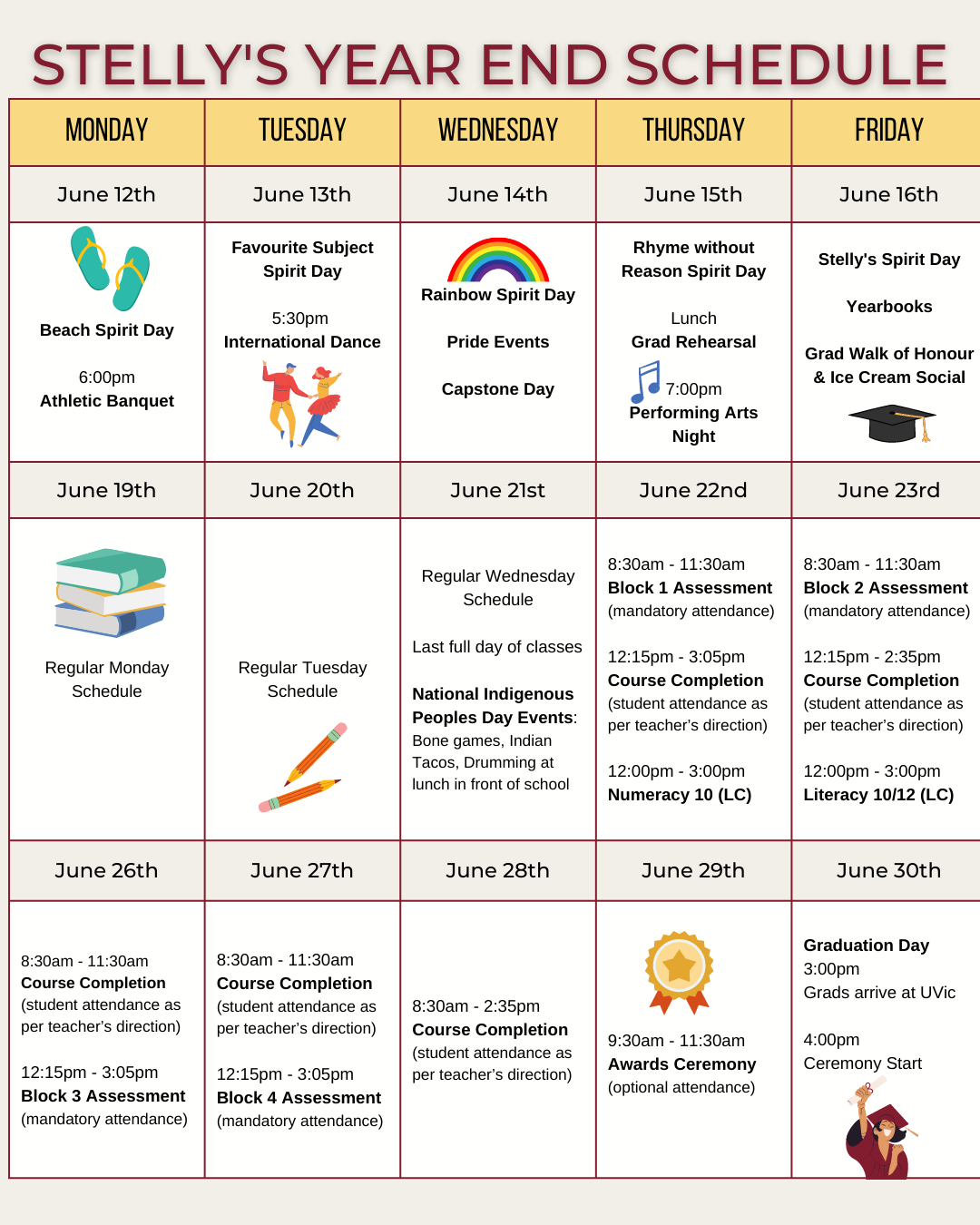 June Schedule | Stelly's Secondary